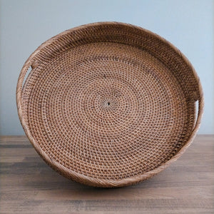Large Rattan Brown Round Trays Home decor - Fuller's Flips