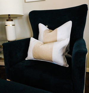 FIONA Beige and White Panel Velvet Cushion Cover Cushions - Fuller's Flips